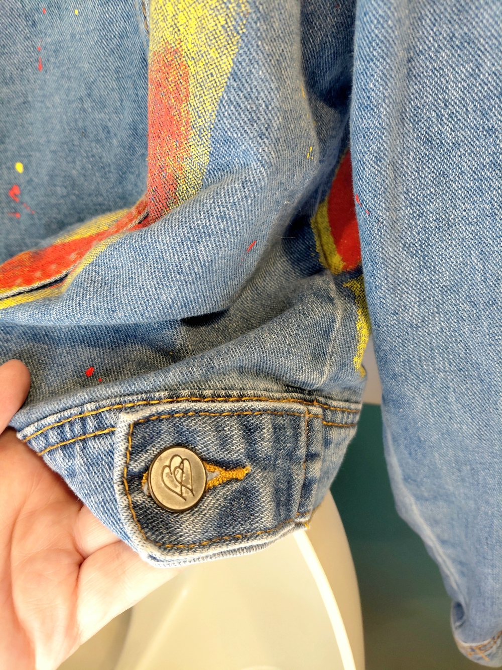 Boutique Hand Painted Denim Jacket with Graffiti Art Detail. EUC. Size M. - Picture 12 of 13